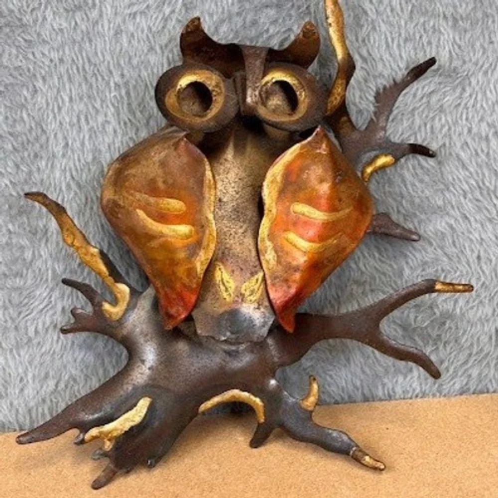 Vintage Brutalist Metal‎ Owl Wall Art Set Copper Brass Mid Century Modern Decor